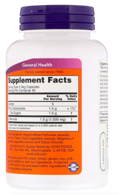 D-Mannose 500 мг (Д-Манноза) 120 растительных капсул NOW Foods