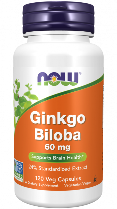 Ginkgo Biloba 60 мг (гинкго билоба) 60 растительных капсул NOW Foods