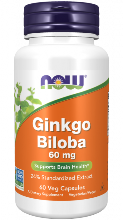Ginkgo Biloba 60 мг (гинкго билоба) 60 растительных капсул NOW Foods