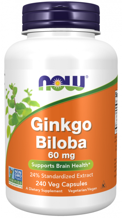 Ginkgo Biloba 60 мг (гинкго билоба) 60 растительных капсул NOW Foods