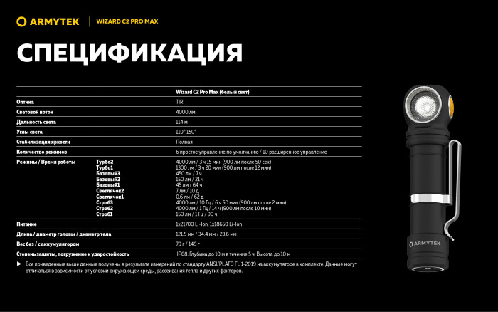 Фонарь Armytek Wizard C2 Pro Max Белый