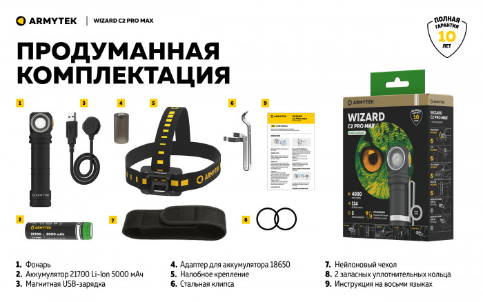 Фонарь Armytek Wizard C2 Pro Max Белый