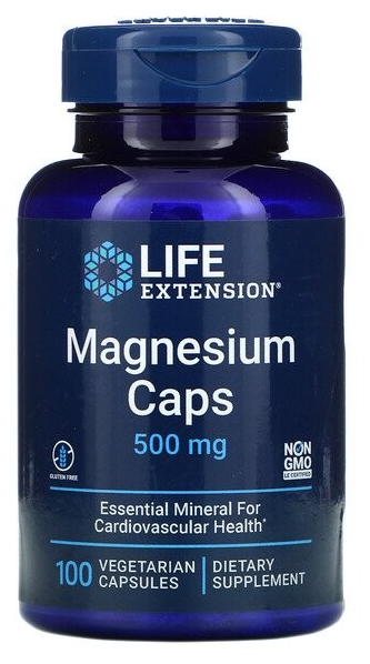 Magnesium Caps 500 мг (магний оксид, цитрат, сукцинат) 100 растительных капсул Life Extension