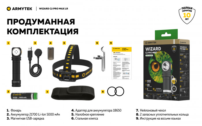 Фонарь Armytek Wizard C2 Pro Max LR Теплый