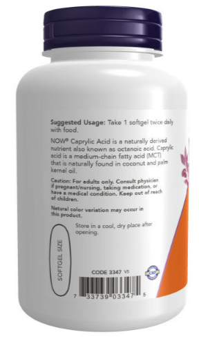 Caprylic Acid 600 мг (каприловая кислота) 100 мягких капсул NOW Foods