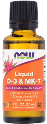 LIQUID VIT D3 &amp; MK7 (витамин D, MK7) 30 мл NOW Foods