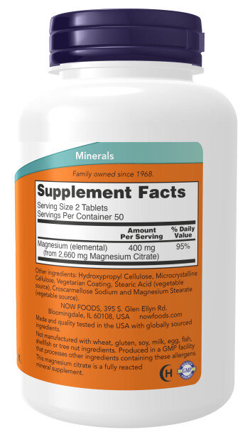 Magnesium Citrate (магний цитрат) 200 мг 100 таблеток NOW Foods