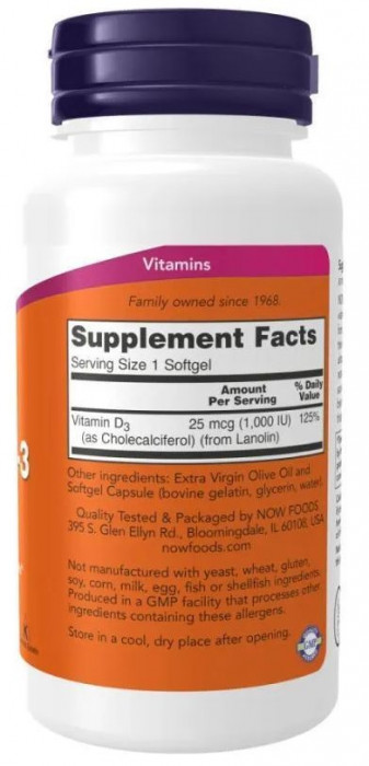 NOW Vitamin D3 1000 МЕ  (180 мяг капс)