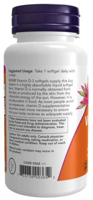 NOW Vitamin D3 1000 МЕ  (180 мяг капс)