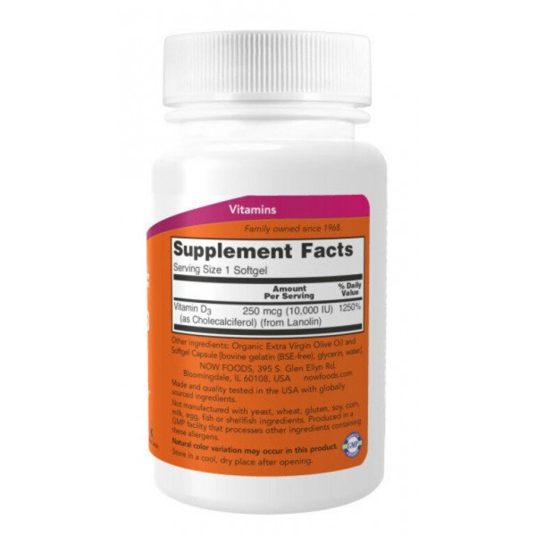 Vitamin D3 10000 IU (витамин D) NOW Foods (240 софгель)