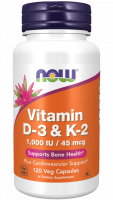 Vitamin D-3 & K2 1000 МЕ / 45 мкг (витамин D, K2) 120 вег. капсул NOW Foods