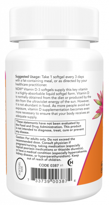Vitamin D3 10000 IU (витамин D) 120 гелевых капсул NOW Foods