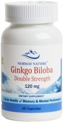 Норвежский Ginkgo Biloba Double Strength 120 мг Norway Nature (60 капс)