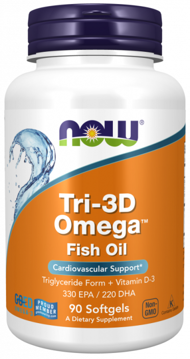 TRI-3D OMEGA (омега, рыбий жир, витамин D) 90 капсул NOW Foods