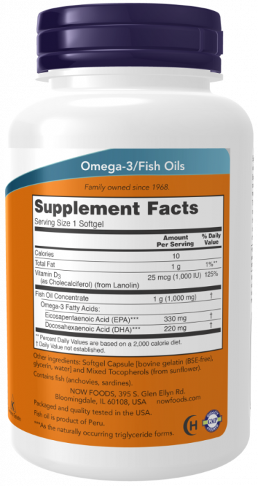 TRI-3D OMEGA (омега, рыбий жир, витамин D) 90 капсул NOW Foods