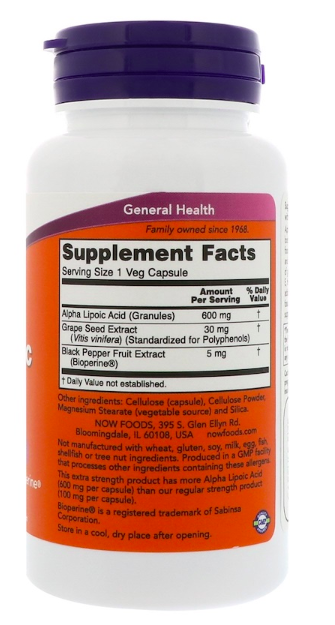 Alpha Lipoic Acid 600 мг (Альфа-липоевая кислота) 60 вег. капсул NOW