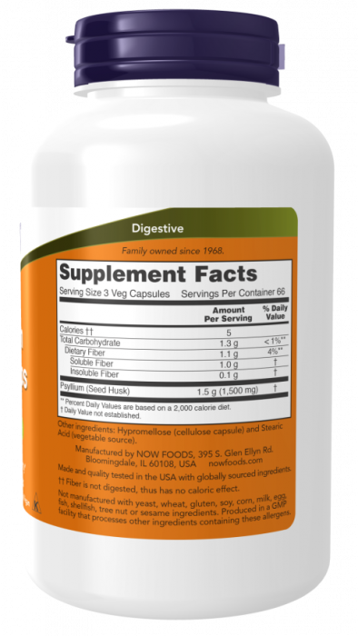 PSYLLIUM HUSK 500 мг (подорожник) 200 капсул Now Foods