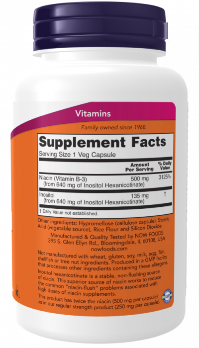 Ниацин без покраснений Flush-Free Niacin 500 мг NOW VEG