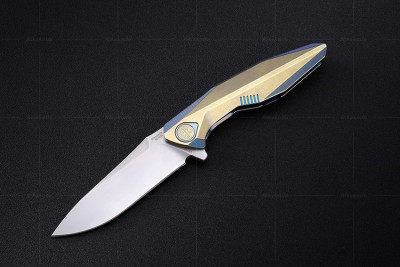 Складной нож Rike Knife 1508s сталь M390, рукоять Gold Blue Ti