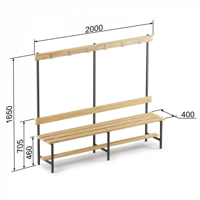 Скамейка с вешалкой для раздевалки (L=2000)