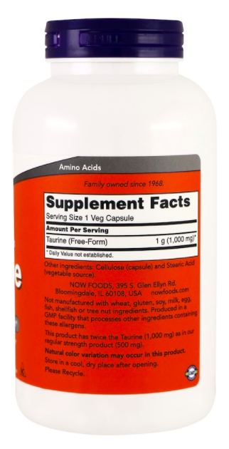 Taurine 1000 мг (таурин) 100 растительных капсул NOW Foods