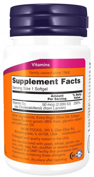 NOW Vitamin D-3 2000 IU (240 кап)