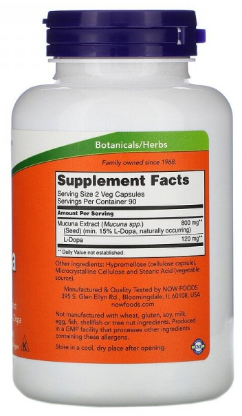 DOPA Mucuna (дофамин) NOW (180 вег капс)