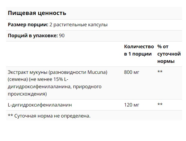 DOPA Mucuna (дофамин) NOW (180 вег капс)