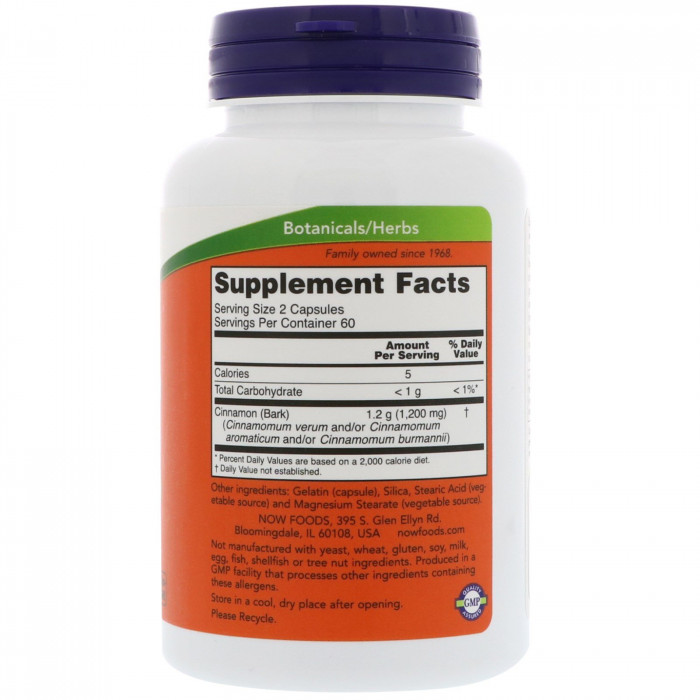 Кора коричного дерева Now Cinnamon Bark 600 мг VEG