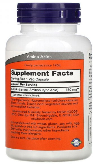 GABA 750 мг NOW Foods VEG