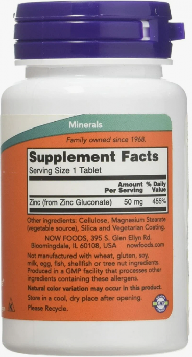 Цинк глюконат NOW Zinc gluconate 50 мг