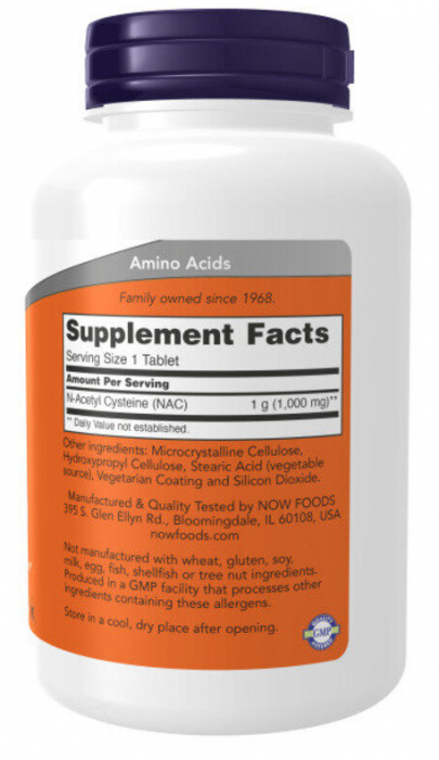 NAC-ACETYL CYSTEINE 1000 мг (ацетилцистеин) NOW Foods (120 таб)