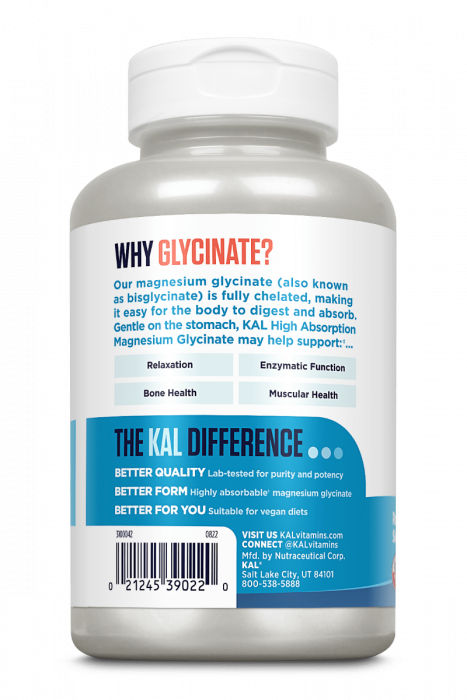 Magnesium Glycinate (магний глицинат) 350 мг KAL (160 вег капсул)