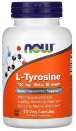 L-Tyrosine (тирозин) 750 мг NOW Foods (90 вег капс)