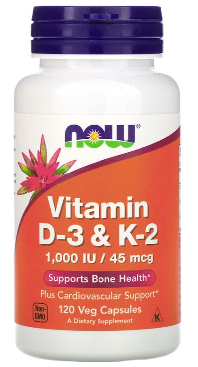 NOW Vitamin D3 1000 ME & K2 45 mcg Veg Capsules