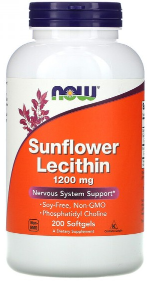 Sunflower lecithin 1200 мг (лецитин подсолнечный) 200 капсул NOW Foods