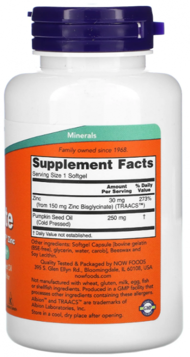 Now Zinc Glycinate 30 мг Softgel