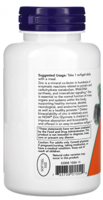 Now Zinc Glycinate 30 мг Softgel