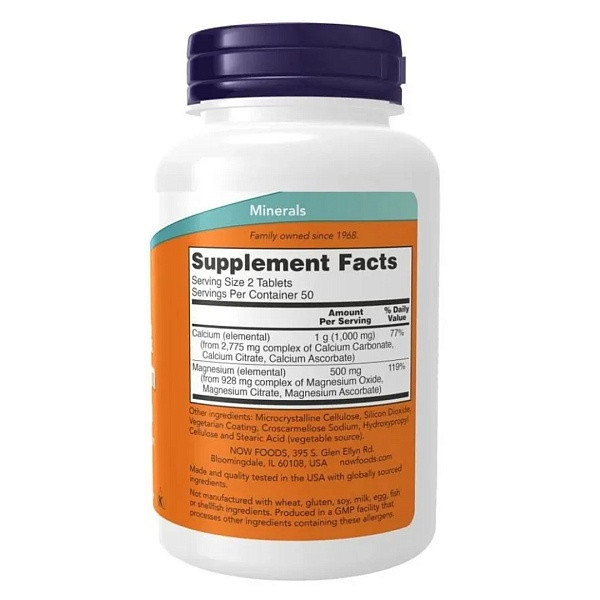 Calcium-Magnesium 500/250 мг (кальций, магний) 100 таблеток NOW Foods