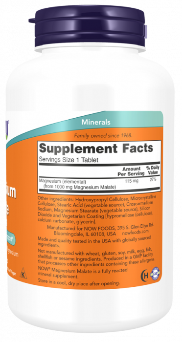 Magnesium Malate 1000 мг (магний малат) NOW Foods (180 табл)