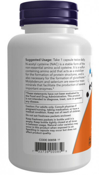 NAC-ACETYL CYSTEINE 600 мг (ацетилцистеин) 100 растительных капсул NOW Foods