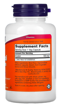 Inositol 500 мг (инозитол) 100 растительных капсул NOW Foods