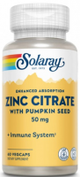 Solaray Zinc Citrate with Pumpkin Seed 50 mg (Цитрат Цинка) Veg Capsules