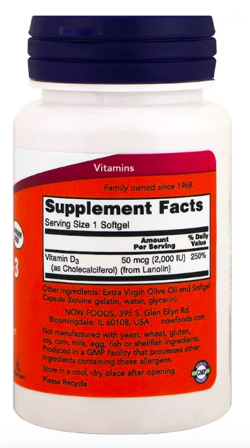 NOW Vitamin D-3 2000 IU (30 кап)