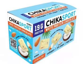 Шоколад протеиновый Белый с Миндалем и Кокосом CHIKASPORT (100 г)