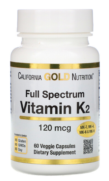 California Gold Nutrition Витамин К2 (в виде МК-4, МК-6, МК-7, МК-9) 120 мкг (60 капс)