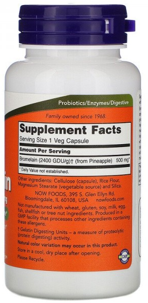 Bromelain 500 мг (бромелайн) 60 растительных капсул NOW Foods