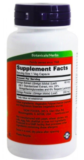 GINKGO BILOBA 120 мг (гинкго билоба) 50 растительных капсул NOW Foods