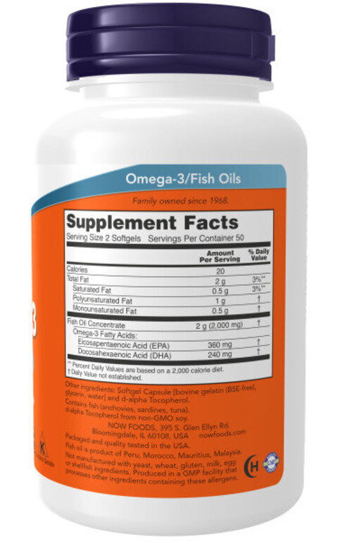 Omega-3 (ОМЕГА, РЫБИЙ ЖИР) 100 капсул NOW Foods