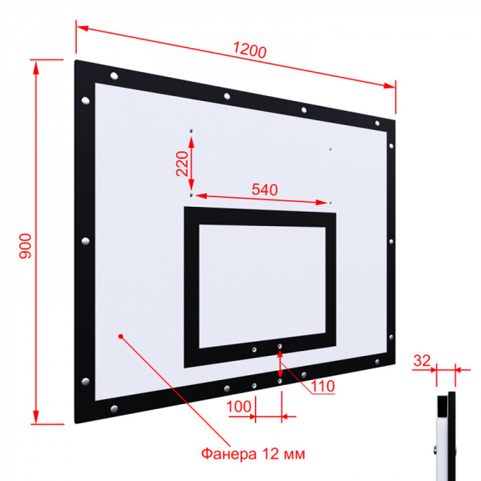 Щит баскетбольный тренировочный 1200х900 на раме ФАНЕРА цвет разметки ЧЕРНЫЙ